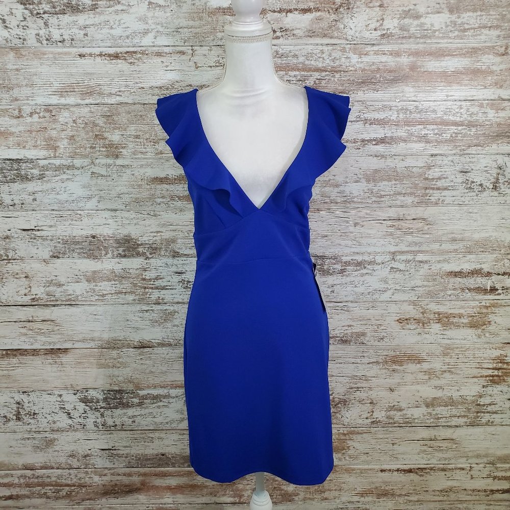 JUMP Royal Blue Plunge Ruffle Mini Dress - Picture 10 of 10
